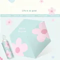 Mini portable 5-fold pocket sun umbrella with blue and pink floral pattern - Flower World Jungle / 6 Ribs / Pink Large Petals