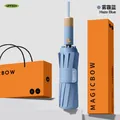 Automatic haze blue umbrella with UPF50+ sun protection and premium orange gift box packaging - 12-bone upgraded version [72 windproof bones + widened umbrella straps] haze blue / Safety and anti-rebound, steadily gaining ground