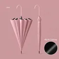 Elegant pink long-handle automatic umbrella with sun-protective black glue coating - Black Glue Sun Rain Coating / 16 Ribs / Light Pink
