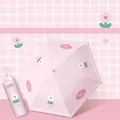 Portable pink five-fold mini umbrella with cute floral patterns - Flower World Jungle / 6 Ribs / Pink Flower