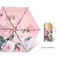 Compact portable sun umbrella with pink peony floral oil painting pattern - Pink Peony