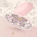 Elegant 16-rib vintage sun umbrella featuring pink color glue and butterfly floral print - 16 Ribs Manual Folding Style / Phantom Butterfly - Begonia Pink