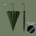 Elegant dark green long-handle automatic umbrella with black UV protection coating - Black Glue Sun Rain Coating / 16 Ribs / Forest Green