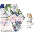 Portable sun umbrella with elegant white rose oil painting print and storage case - White Rose Pendant