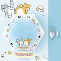 Portable 5-fold mini capsule sun and rain umbrella with cute cat bag and UV protection - Hidden Handle - Thick Black Glue - Crossbody Bag / Colorful Cat - Blue