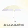 Elegant yellow long-handle umbrella with purple plaid trim, bow, and black PU handle. - Sweet Pink Girl / 8 Ribs / Yellow