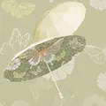Elegant retro style 16-rib umbrella featuring a delicate green butterfly pattern design - 16 Ribs Manual Folding Style / Green Secret Realm - Jade Yellow