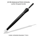 Black 24-rib long-handle umbrella with leather grip and 115cm diameter - 24 Ribs Extra Large 115CM (With Free Waterproof Sleeve) / Sandstone Black