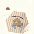 Compact UV protection mini folding umbrella featuring a cute brown striped dog illustration - Coffee Puppy (Skateboarding)