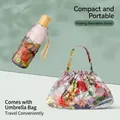 Compact floral folding umbrella for sun and rain with matching artistic tote bag. - 8 Ribs Enlarged Thickened Style / Flower Shadow Dream