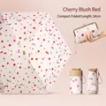 Compact cherry print sun umbrella with matching clutch pouch, 14cm folded - Willow Cherry