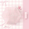 Pink checkered compact portable folding parasol for women with a matching carry case - Embroidered Bow (15cm Flat 6-Fold) / Thickened Black Glue / Light Pink