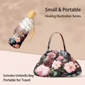 Compact New Chinese style floral folding sun umbrella with matching carry pouch bag - 8 Ribs Enlarged Thickened Style / Glazed Dragonfly Dream