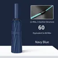 Navy blue automatic folding umbrella with reinforced storm-resistant rib structure - 60-Bone Automatic / Navy Blue