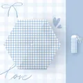 Compact blue and white checkered folding sun umbrella with matching storage pouch - Embroidered Bow (15cm Flat 6-Fold) / Thickened Black Glue / Light Blue