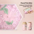 Portable compact 14cm pink floral sun umbrella with matching clutch bag for women - Pink Flower City