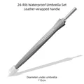 Premium grey 24-rib long handle umbrella featuring leather handle and waterproof sleeve - 24 Ribs Extra Large 115CM (With Free Waterproof Sleeve) / Mist Grey
