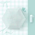 Compact blue and white gingham flat folding sun umbrella with matching storage pouch - Embroidered Bow (15cm Flat 6-Fold) / Thickened Black Glue / Light Green