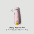 Close-up of a compact pink 5-fold sun umbrella with UPF50+ UV protection rating. - 6-Rib Boxless Style / Light Pink