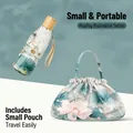 Floral lotus pattern folding sun umbrella with matching portable carrying pouch set - 8 Ribs Enlarged Thickened Style / Elegant Lotus
