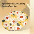 Retro 16-rib sun umbrella featuring elegant daisy print and advanced UV protection - 16 Ribs Manual Folding Style / Oil Painting Floral - Jade Yellow