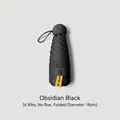 Close-up of compact black 5-fold sun umbrella with 18cm diameter and UPF50+ tag. - 6-Rib Boxless Style / Black