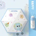 Compact UV protection five-fold mini umbrella with cute monster prints in light blue - Puff Sprite (Yellow Headphone)