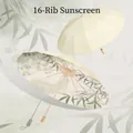 Vintage 16-rib sun umbrella featuring elegant bamboo inner print for UV protection - 16 Ribs Manual Folding Style / Bamboo Forest Rain - Jade Yellow