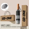 Mist grey automatic folding umbrella with UV protection black coating and wooden handle - Safety Anti-rebound - Gift Box / Misty Gray - Black Coating