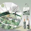 Chinese style landscape print folding umbrella with matching storage tote bag - Garden Courtyard (3-Fold 24-Rib)