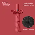 Premium red automatic sun and rain umbrella with bow tie detail and 12K windproof ribs - 24-Bone Automatic / Burgundy