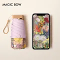 Mini portable floral sun umbrella for UV protection compared with smartphone for size - Fabric Sleeve Style / Flower Shadow Dream