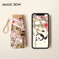 Mini portable sun and rain umbrella with cute panda and cherry blossom print design - Fabric Sleeve Style / Angel Flower
