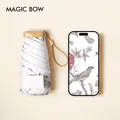 Compact white mini portable sun umbrella with vintage floral bird pattern and smartphone scale - Sleeve Style (Ancient Flower And Bird) / 40% Off