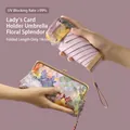 Mini portable sun and rain UV umbrella 14cm with elegant floral storage clutch bag - Noble Floral With Clutch Bag