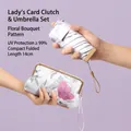 Portable mini sun and rain umbrella with floral storage clutch and UV protection - Pouch Bag Style (Ancient Flower And Bird) / 40% Off