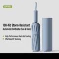 Blauwe 100-rib automatische winddichte paraplu met UPF 50+ zonbeschermingscoating. - 100-Ribben (10 ribben * 10 stuks) / Verdikte zwarte lijm / Haze Blauw