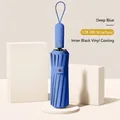 Automatische vouwparaplu diepblauw met 128-rib versterkt frame en zwarte coating - 128-Ribben (16 ribben * 8 stuks) / Verdikte zwarte lijm / Diepzeeblauw