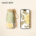 Compact mini pocket sun umbrella with elegant yellow floral pattern for sun and rain - Sleeve Style (Golden Chrysanthemum) / 40% Off