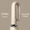 Beige automatic folding umbrella with caribiner hook handle and 20 reinforced ribs. - Ring Handle Reverse Black Coating Style / 20 Ribs Extra Large Size / Sycamore Beige