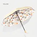 Portable floral folding sun and rain umbrella with UV protection in tamago yellow - Pastoral Floral (Tamago Yellow)