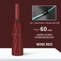 Sturdy burgundy automatic sun and rain umbrella featuring 60-rib equivalent reinforcement - Fully Automatic Series / Large Size Black Coating Sun & Rain / 60 Ribs (Equivalent Support) / Burgundy