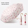 Portable folding umbrella for rain and sun with cherry pattern, 99cm diameter. - UPF50+ (Diameter: 99cm) / Willow Cherry