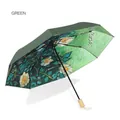 Premium dark green folding umbrella with floral Wild Roses print for UV protection shield - Wild Roses (Dark Green)