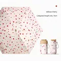 Portable compact 5-fold mini pocket sun and rain umbrella with red cherry pattern print - 14cm 6-Fold Flat Umbrella / Willow Cherry