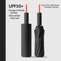 Premium automatic folding umbrella with UPF50+ UV protection and stylish orange strap - Three-Fold Automatic / XL / 72-Rib Obsidian Black