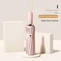 Sturdy 48-rib automatic folding umbrella in peach pink with black vinyl inner coating - 48 Ribs / Peach Pink