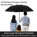Extra large business black manual folding umbrella with 10 ribs for 2 to 3 people - Manual 10-Rib Regular Style / Extra Large Diameter 125cm / Black
