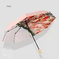 Folding sun umbrella with floral print interior in Midsummer Pink for sun and rain - Cherry Sea (Midsummer Pink)