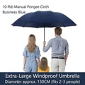 Extra large windproof folding umbrella in business blue suitable for 3 people family - Manual 10-Rib Regular Style / Extra Large Diameter 125cm / Navy Blue